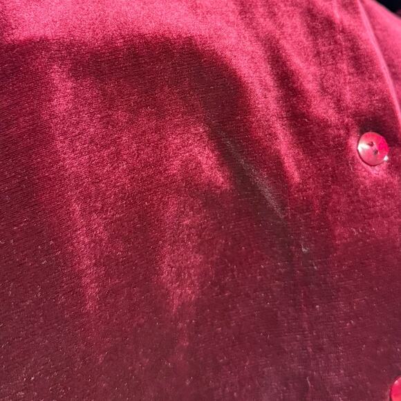 Vintage Honors L Burgundy Velvet‎ Button Down Shirt Y2K Soft Vamp Retro Lounge - Picture 3 of 8